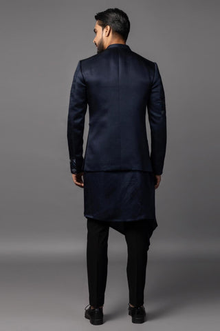 Blue navy rustle-jacket with kurta and pajama