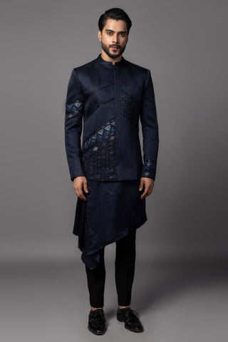 Blue navy rustle-jacket with kurta and pajama