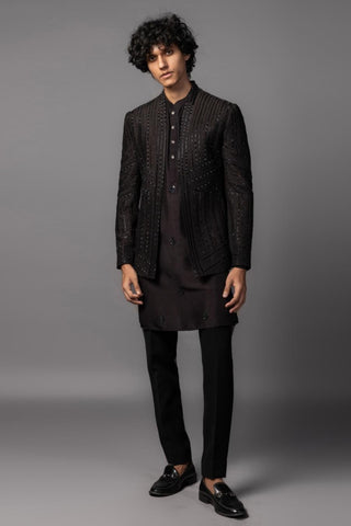 Brown oreo prince coat-jacket with kurta and pajama