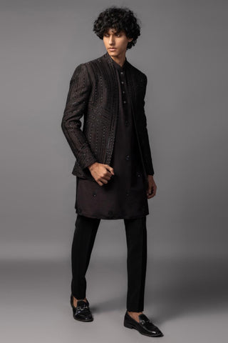 Brown oreo prince coat-jacket with kurta and pajama