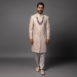 Peach jharoka sherwani set