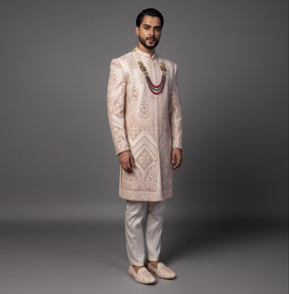 Peach jharoka sherwani set