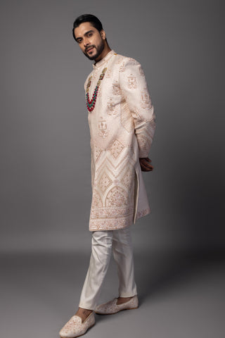 Peach jharoka sherwani set