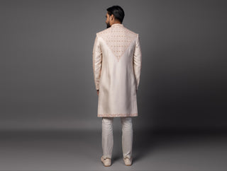 Peach jharoka sherwani set