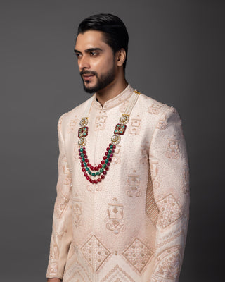 Peach jharoka sherwani set