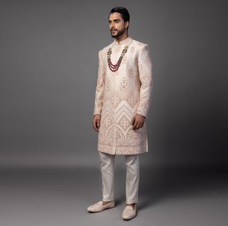 Peach jharoka sherwani set