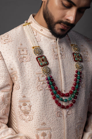 Peach jharoka sherwani set