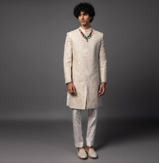 Yellow andarmahal sherwani set