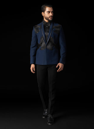 Navy peony tuxedos with black trouser