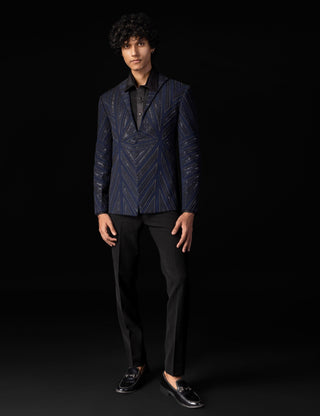 Blue linear tuxedos with black trouser