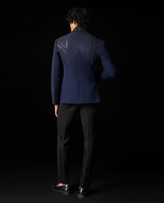 Blue linear tuxedos with black trouser