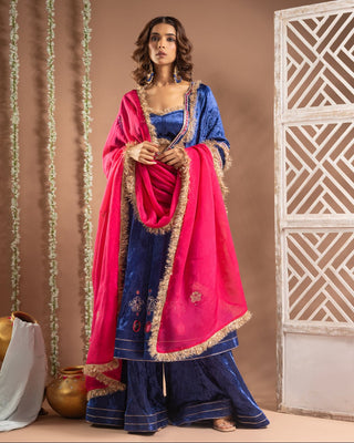 Royal blue velvet anarkali suit set