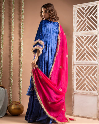 Royal blue velvet anarkali suit set