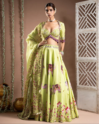 Elephant print green heavy lehenga set