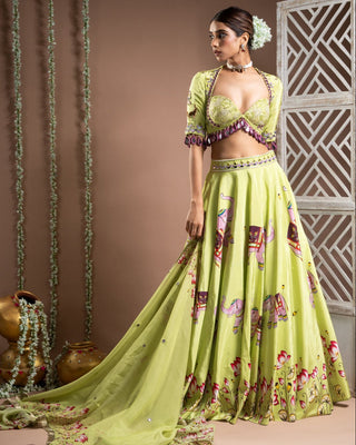 Elephant print green heavy lehenga set