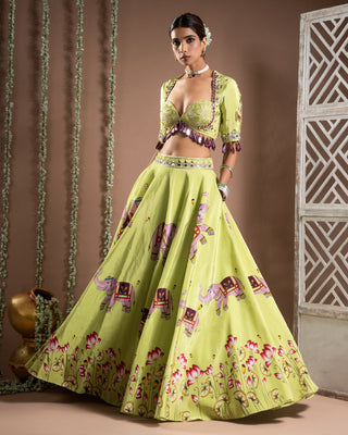 Elephant print green heavy lehenga set