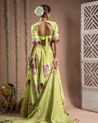 Elephant print green heavy lehenga set