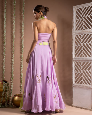 Green lilac indo lehenga set