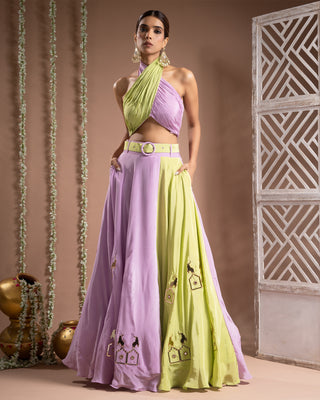 Green lilac indo lehenga set