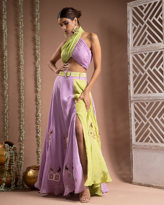 Green lilac indo lehenga set