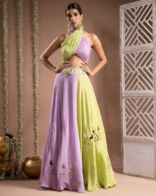 Green lilac indo lehenga set