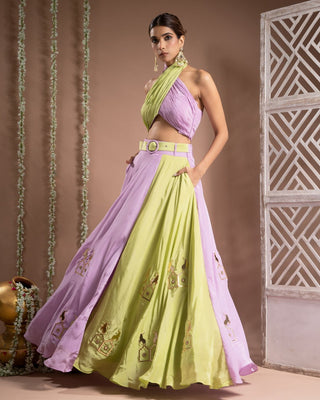 Green lilac indo lehenga set