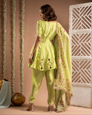 Green short anarkali tulip salwar set