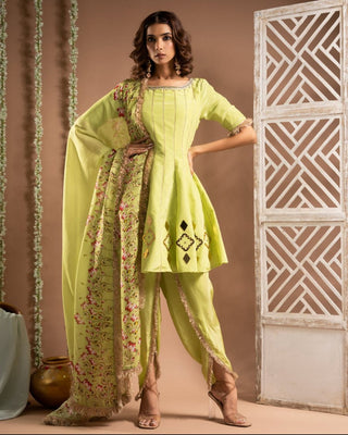 Green short anarkali tulip salwar set