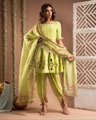 Green short anarkali tulip salwar set