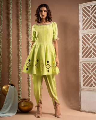 Green short anarkali tulip salwar set