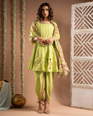 Green short anarkali tulip salwar set