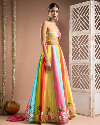 Multicolor one shoulder lehenga set