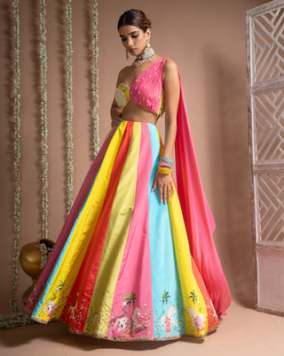 Multicolor one shoulder lehenga set