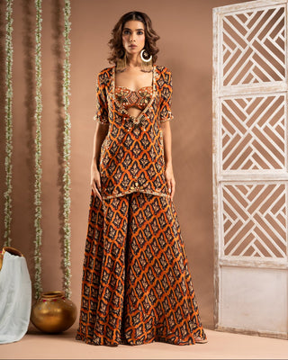 Rust printed indo kurta set