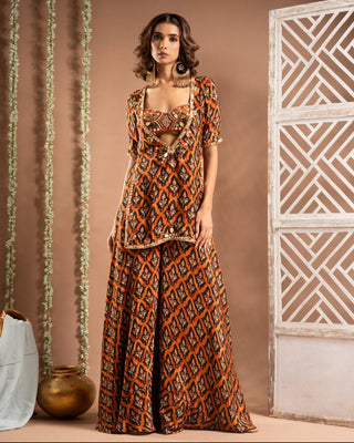 Rust printed indo kurta set