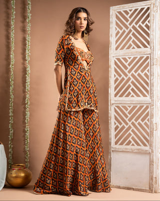 Rust printed indo kurta set