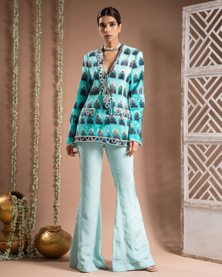 Blue ombre printed coat pant set