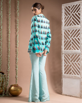 Blue ombre printed coat pant set