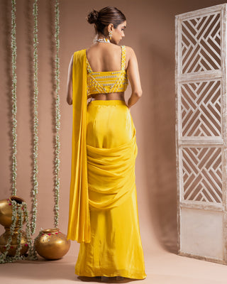 Yellow pre-drape saree set