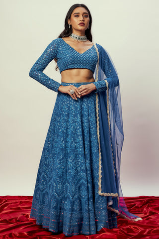 Cobalt blue threadwork lehenga set