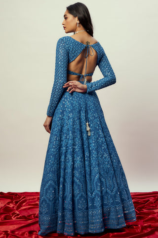 Cobalt blue threadwork lehenga set