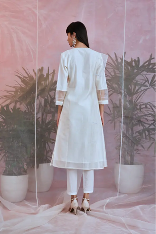 White sequin gathered kurta set