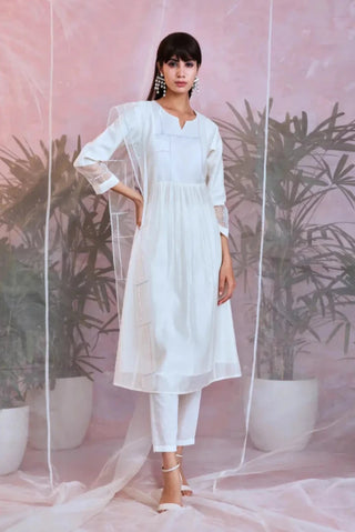 White sequin gathered kurta set