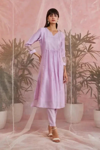 Purple sequin gathered kurta set