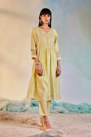 Yellow sequin gathered kurta set