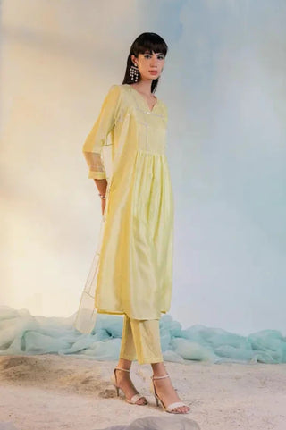 Yellow sequin gathered kurta set