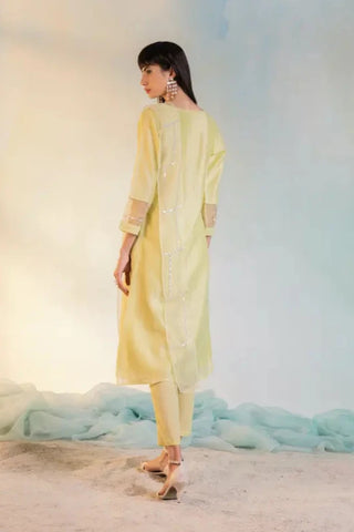 Yellow sequin gathered kurta set