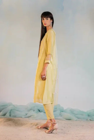 Yellow sequin gathered kurta set