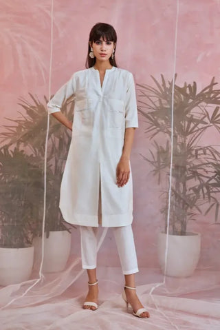 White sequin front slit kurta set