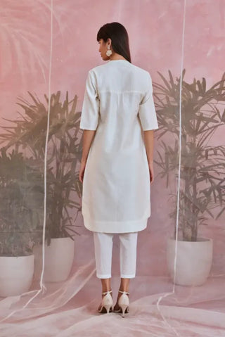 White sequin front slit kurta set